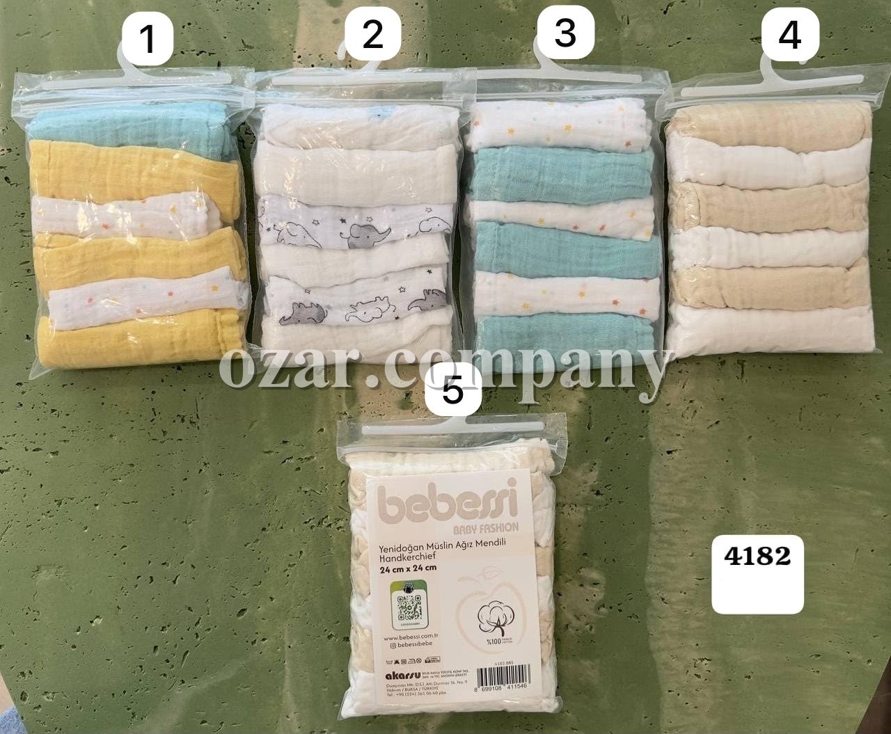 Комплект Муслиновых Платочков Для Новорождённых Bebessi (24*24см)