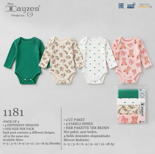Комплект Бодиков Для Девочки Cayzen (0-3/3-6/6-9/9-12/12-18мес. по 4 шт.)