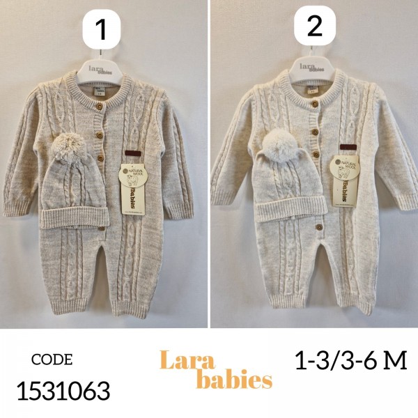 Шерстяной Человечек С Шапочкой Lara Babies (1-3/3-6мес.)