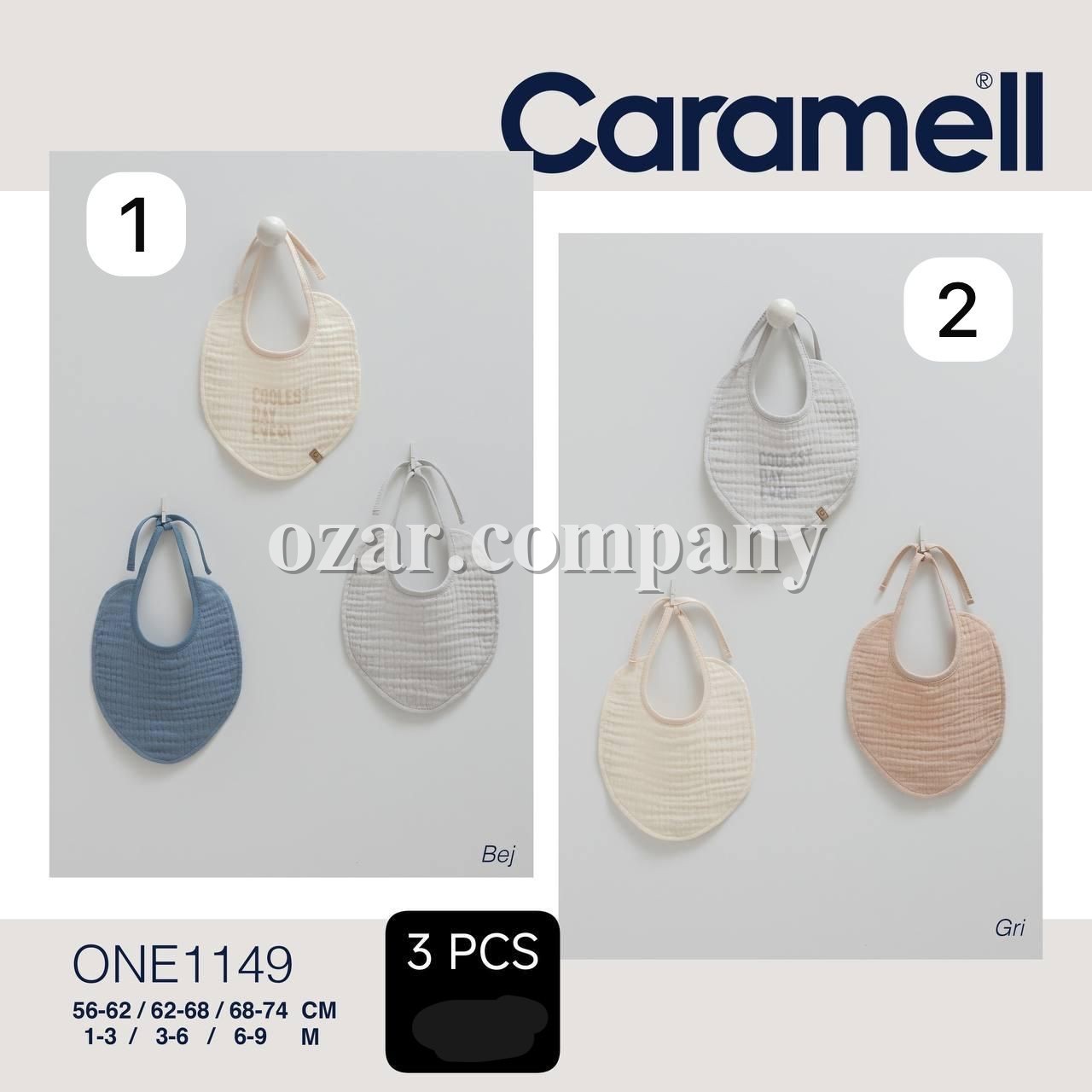 Комплект Муслиновых Слюнявчиков Для Мальчика Caramell (1-3/3-6/6-9мес.)