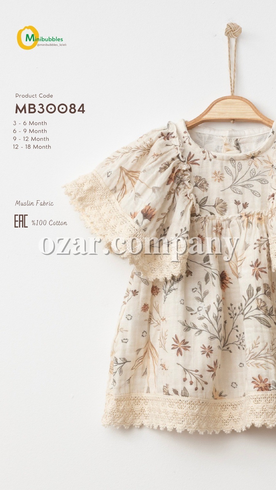 Муслиновое Платье Для Девочки MiniBubbles (3-6/6-9/9-12/12-18мес.)