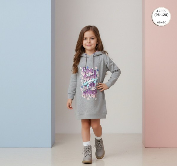 Платье Худи На Флисе Для Девочки Wanex (3-4-5-6-7-8лет) 